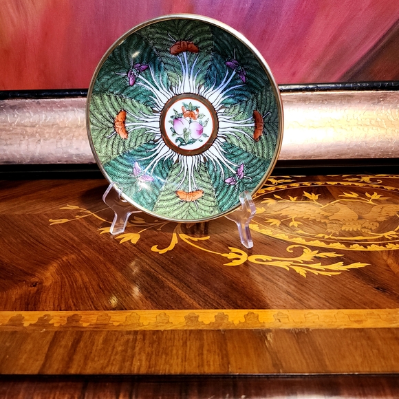 Neiman Marcus Horchow Chinese Export Famille Rose Verte Bok Choy Brass Plate VTG - Picture 14 of 15